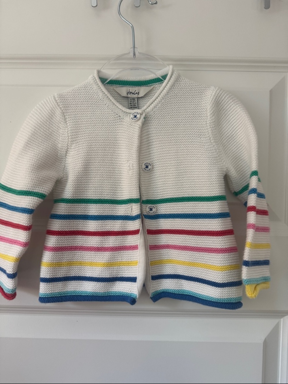 Joules Cream Knit Baby Cardigan with Multicolor Stripe Accents